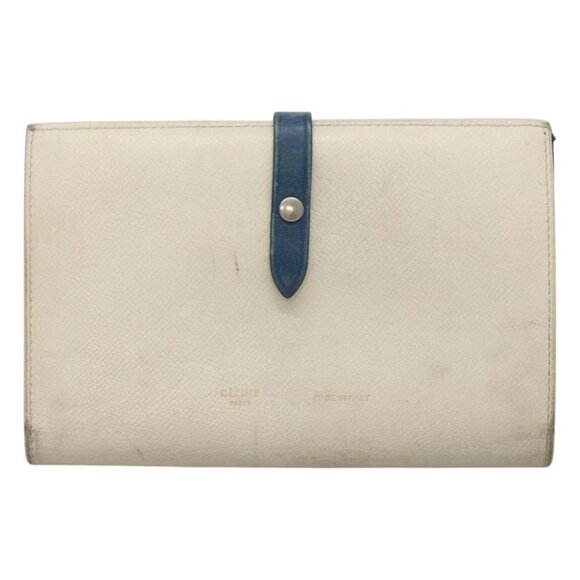 CELINE Large Strap Wallet Leather White Auth ar13263 - Picture 1 of 15